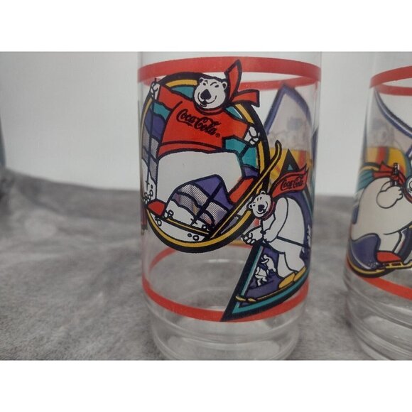 Coca-Cola Coke Polar Bear Glasses Tumbler Vintage Winter Sports 1995 3-Piece Set - Picture 6 of 10